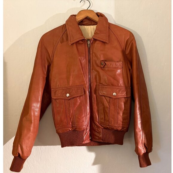 Vintage Other - Vintage 1970s Reversible Leather Bomber Jacket in Rust Brown Size Medium